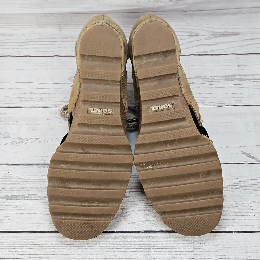 Sorel Sandals Womens 10 Joanie Lace Up Gladiator Peep Toe Wedge Brown Leather